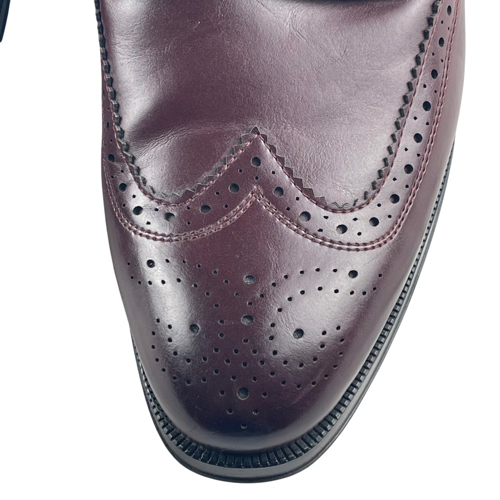 Perry Ellis Portfolio Corey Mens Burgundy Wingtip Brogue Oxford Dress Shoes 10 - Picture 2 of 7